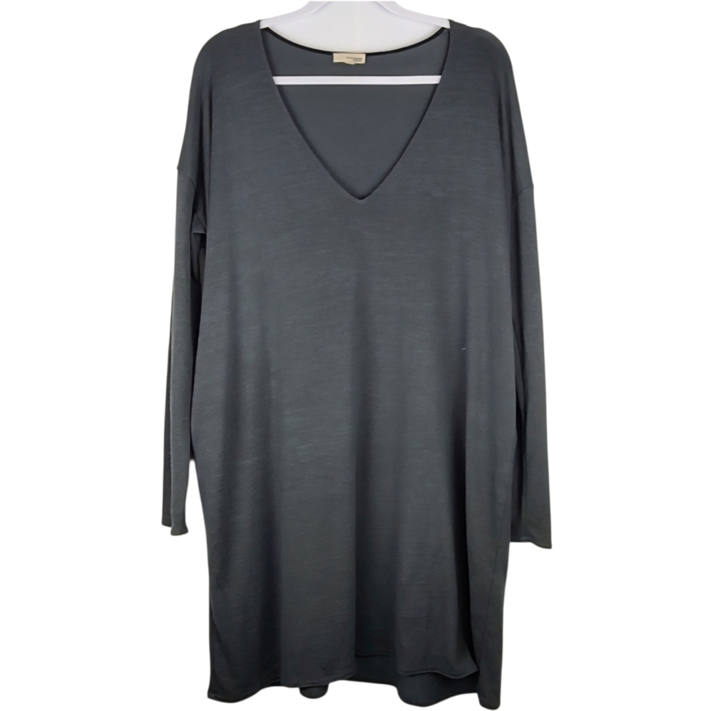 Wilfred Free Gail Midi Dress Gray V-Neck Long Sleeve Sz M Minimalist Casual Chic
